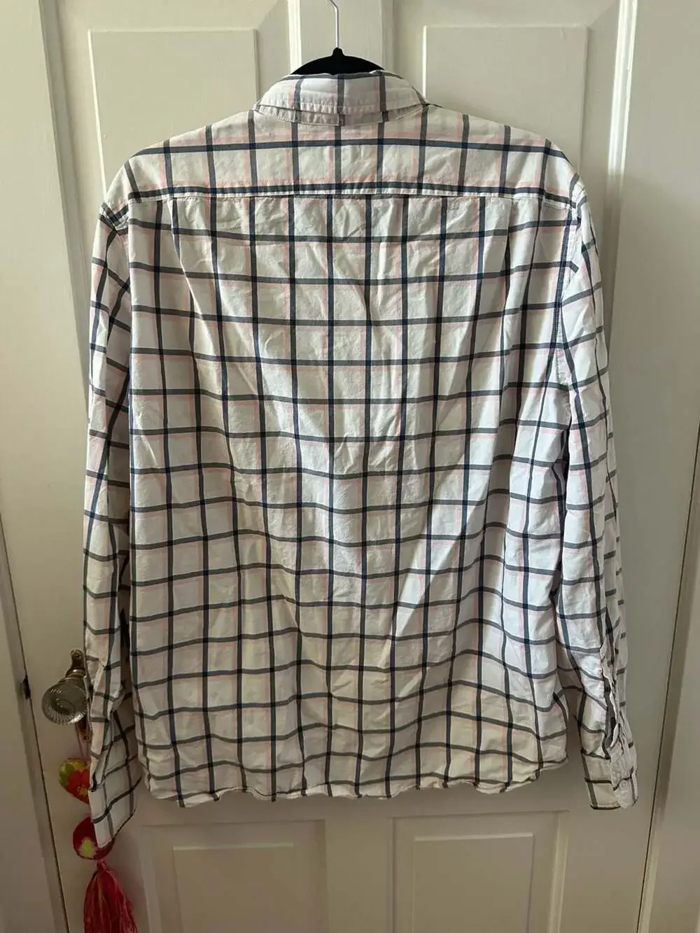 J. Crew Mens Slim Pink Navy Blue Plaid Long Sleeve Button Down Collard Shirt Med